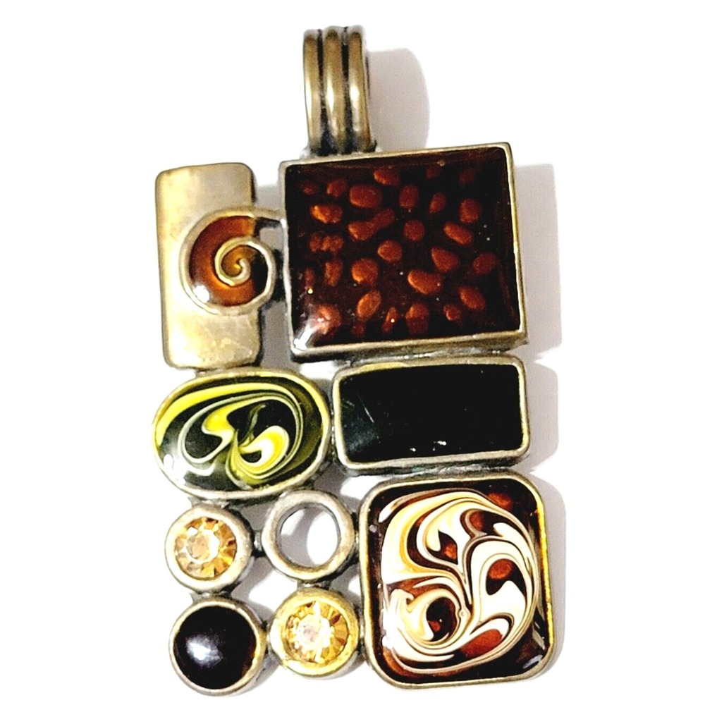 Vintage Multi Pendant Modernist Enameled Rhinestone Large Geometric TN